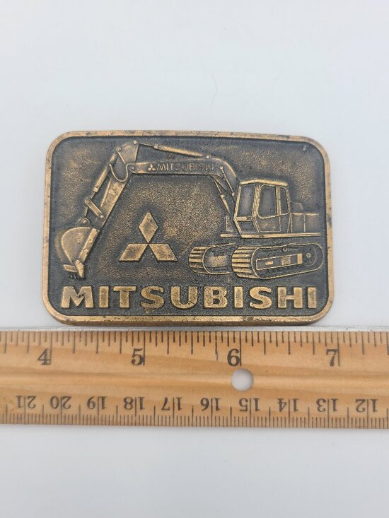 Vintage Mitsubishi Excavator Belt Buckle Construction Heavy Equipment USA